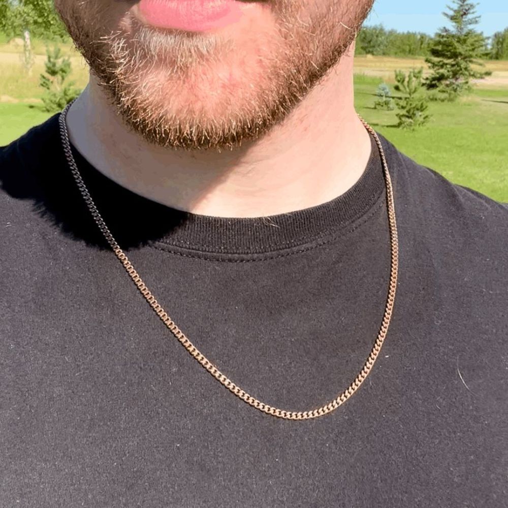 24" 18k Rose Gold Cuban Link Chain Waterproof Necklace Choker Mens Womens 3.5mm